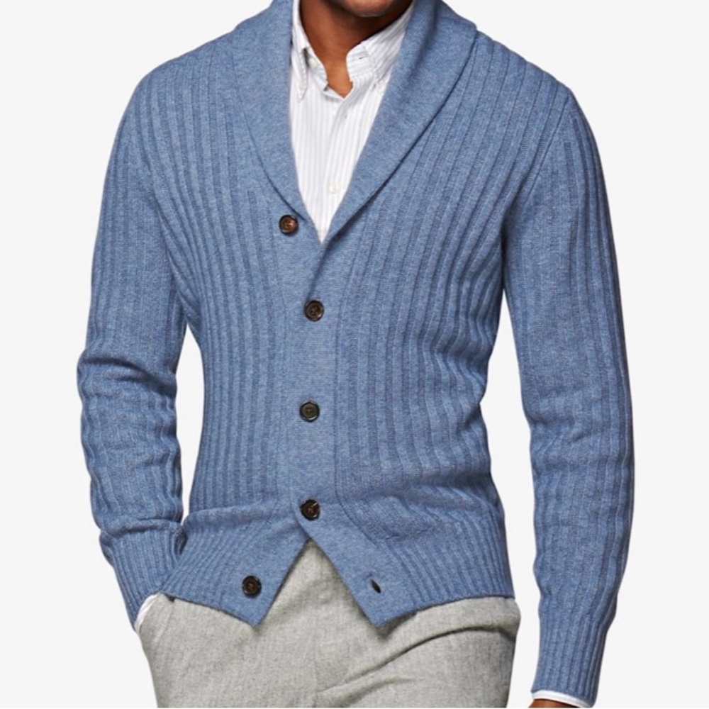 SUITSUPPLY Beautiful Blue Shawl Wool Cashmere Shawl Cardigan XL / XXL